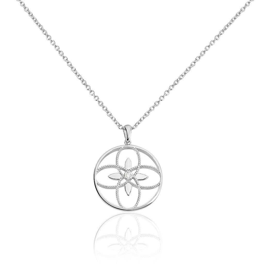 🦚 Damen Halskette Silber 925 Zirkonia Blume, Collier mit Stein