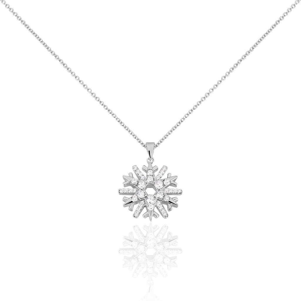 🦚 Damen Collier Silber 925 Zirkonia Schneeflocke Elsa 4, Collier mit Stein