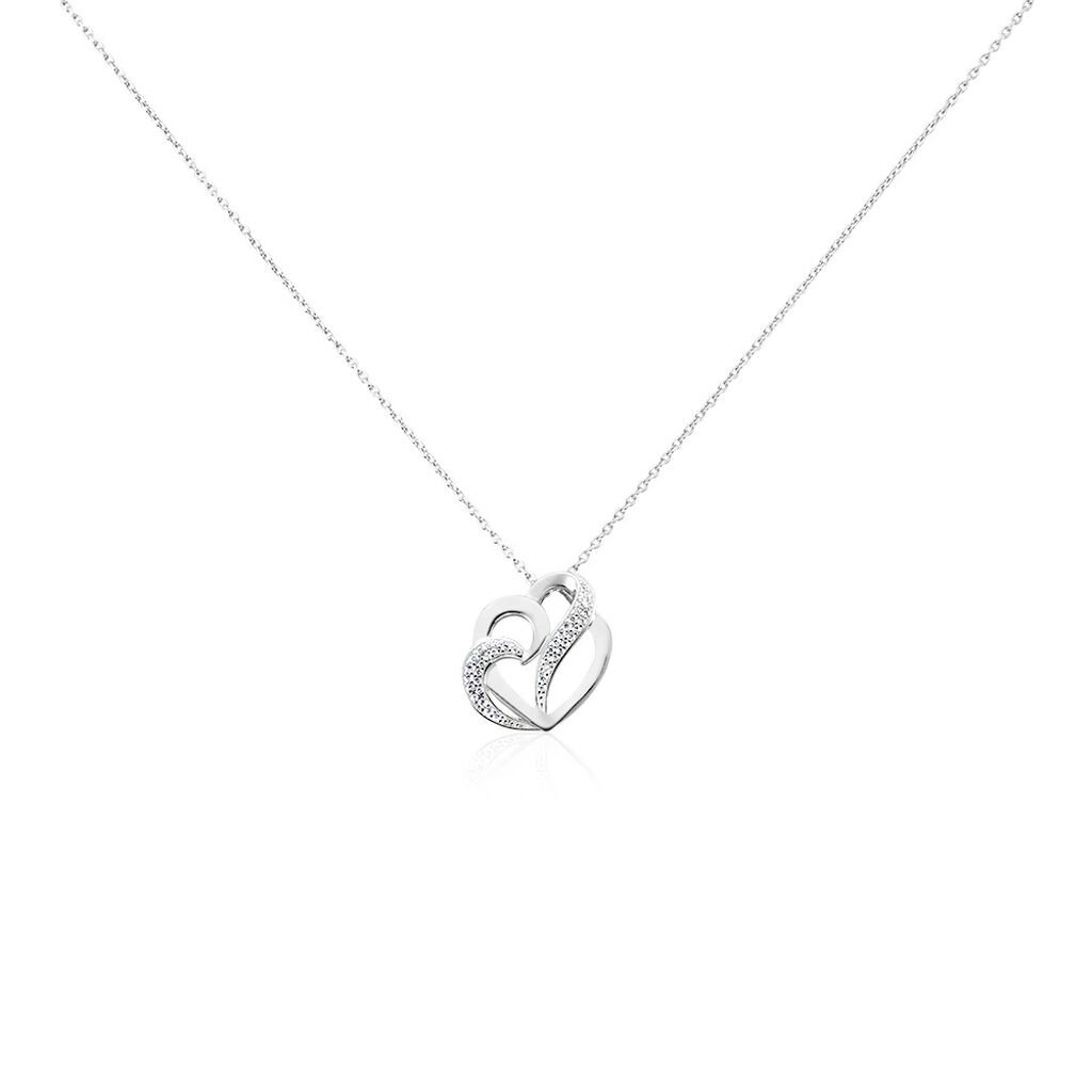🦚 Damen Halskette Silber 925 Zirkonia Herz, Collier mit Stein