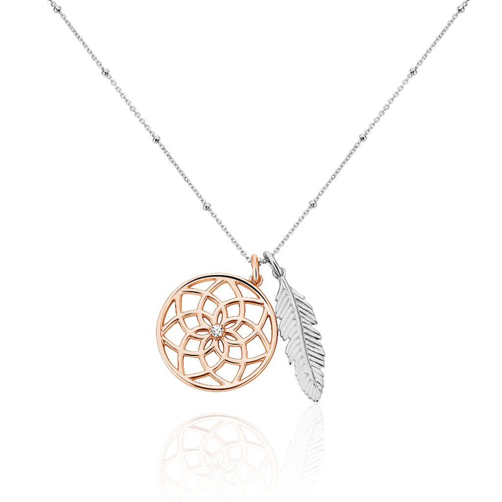 🦚 Damen Halskette Silber 925 Rosé Vergoldet Zirkonia, Collier mit Stein
