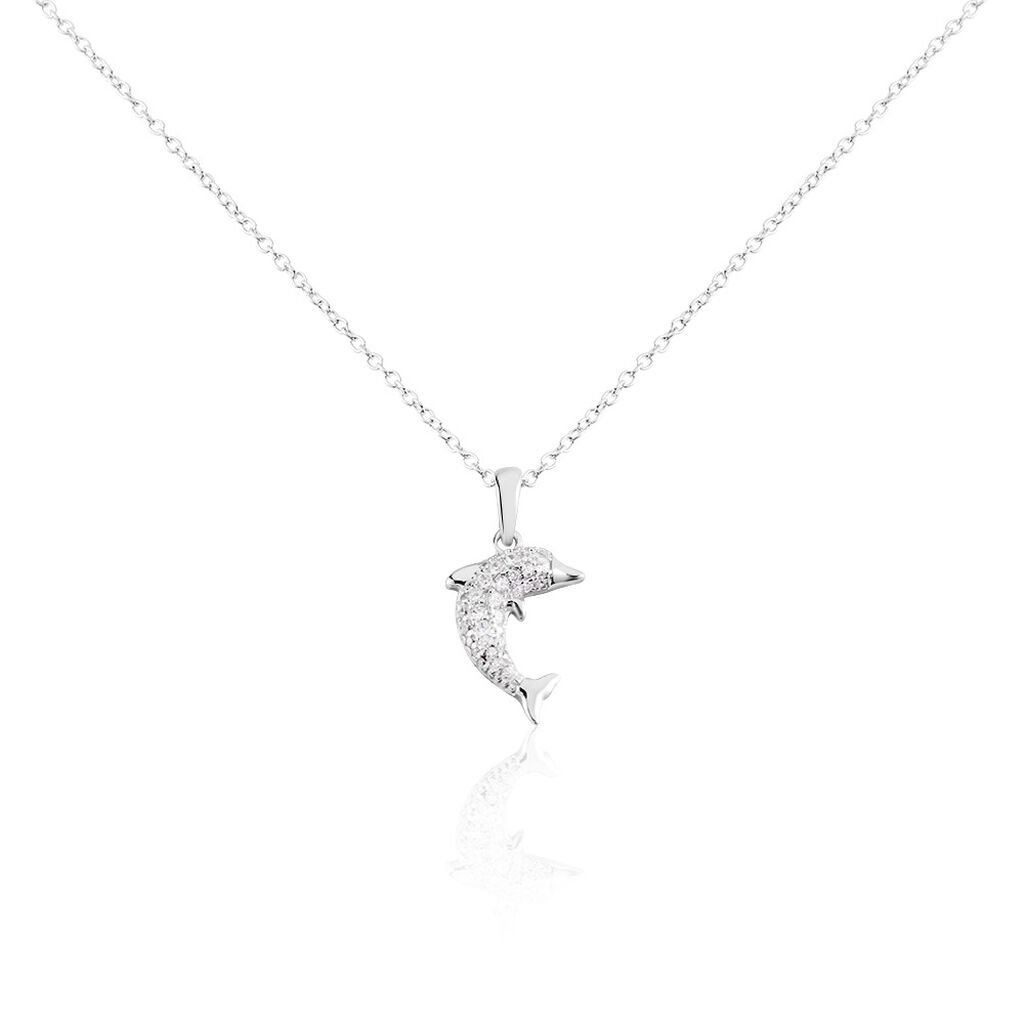🦚 Kinder Collier Silber 925 Zirkonia Delfin Ines 1 1,15mm, Collier mit Stein