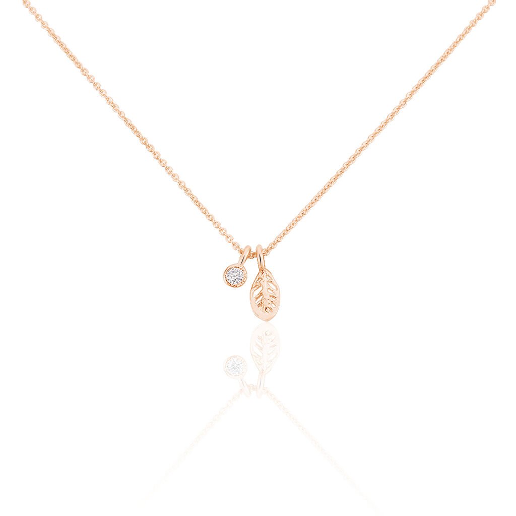 🦚 Damen Collier Silber rosevergoldet 925 Zirkonia Blatt Vojna, Collier mit Stein