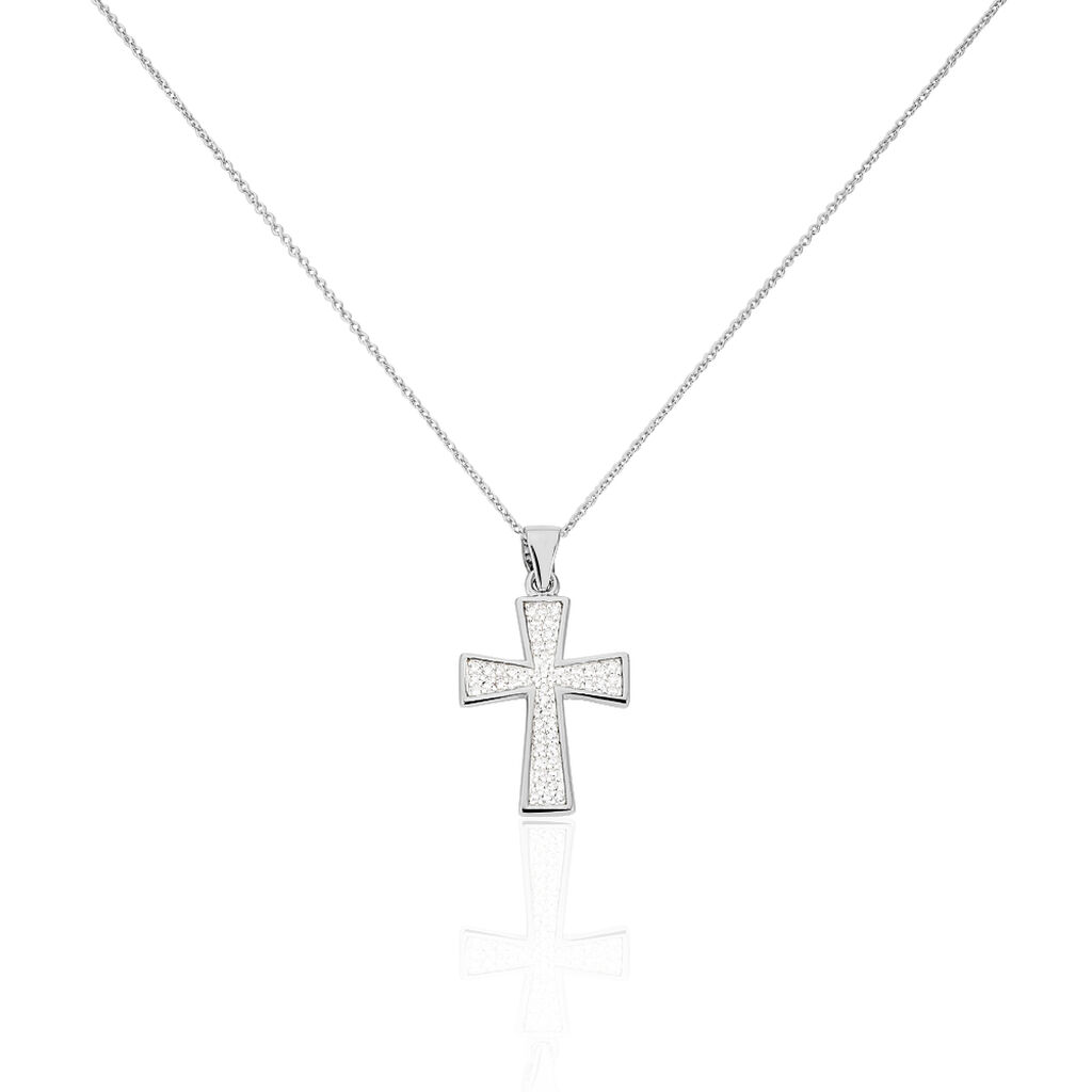 🦚 Damen Collier Silber 925 Zirkonia Religiöses Kreuz, Collier mit Stein