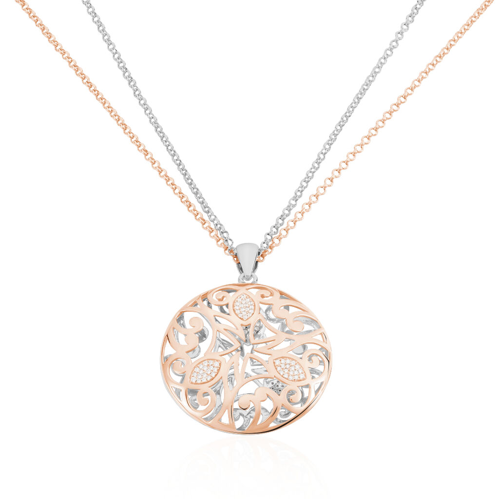 🦚 Damen Halskette Silber 925 Rosé Vergoldet Zirkonia, Collier mit Stein