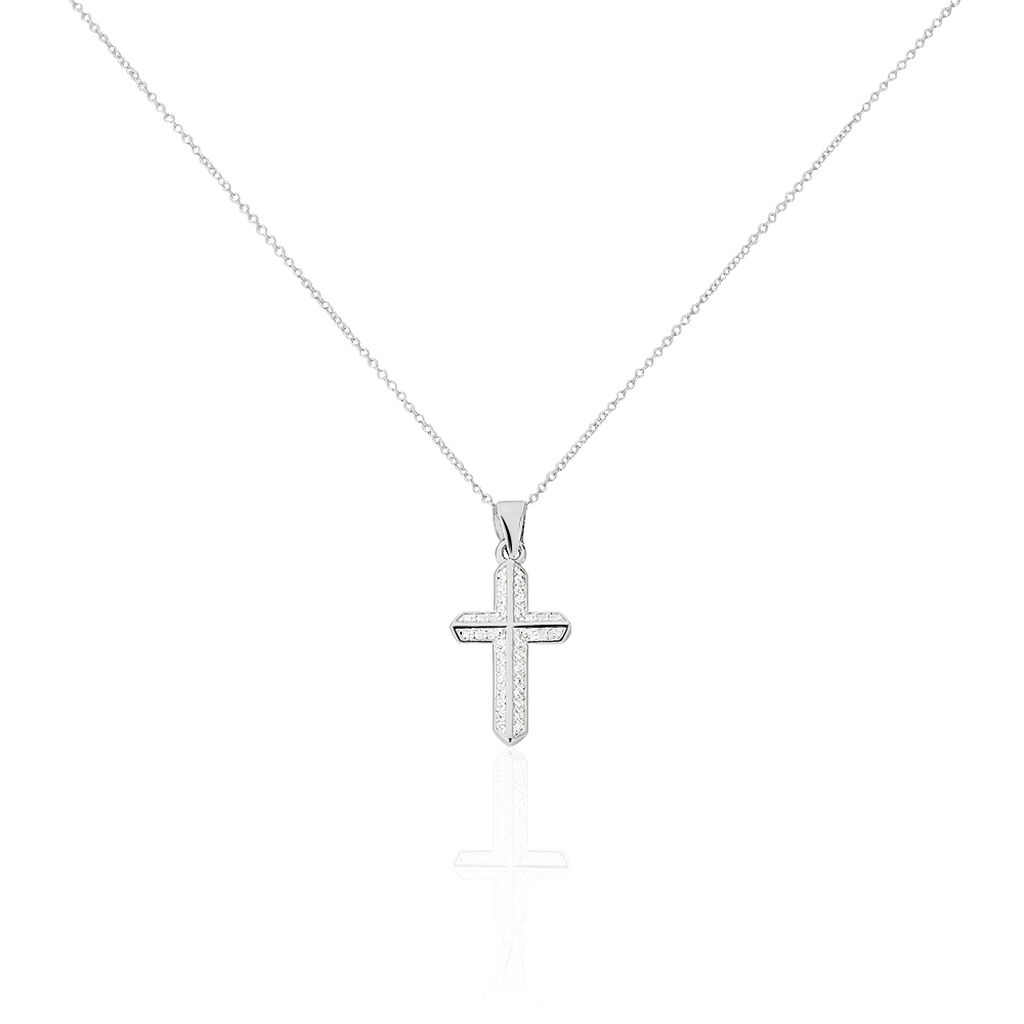 🦚 Damen Collier Silber 925 Zirkonia Religiöses Kreuz, Collier mit Stein
