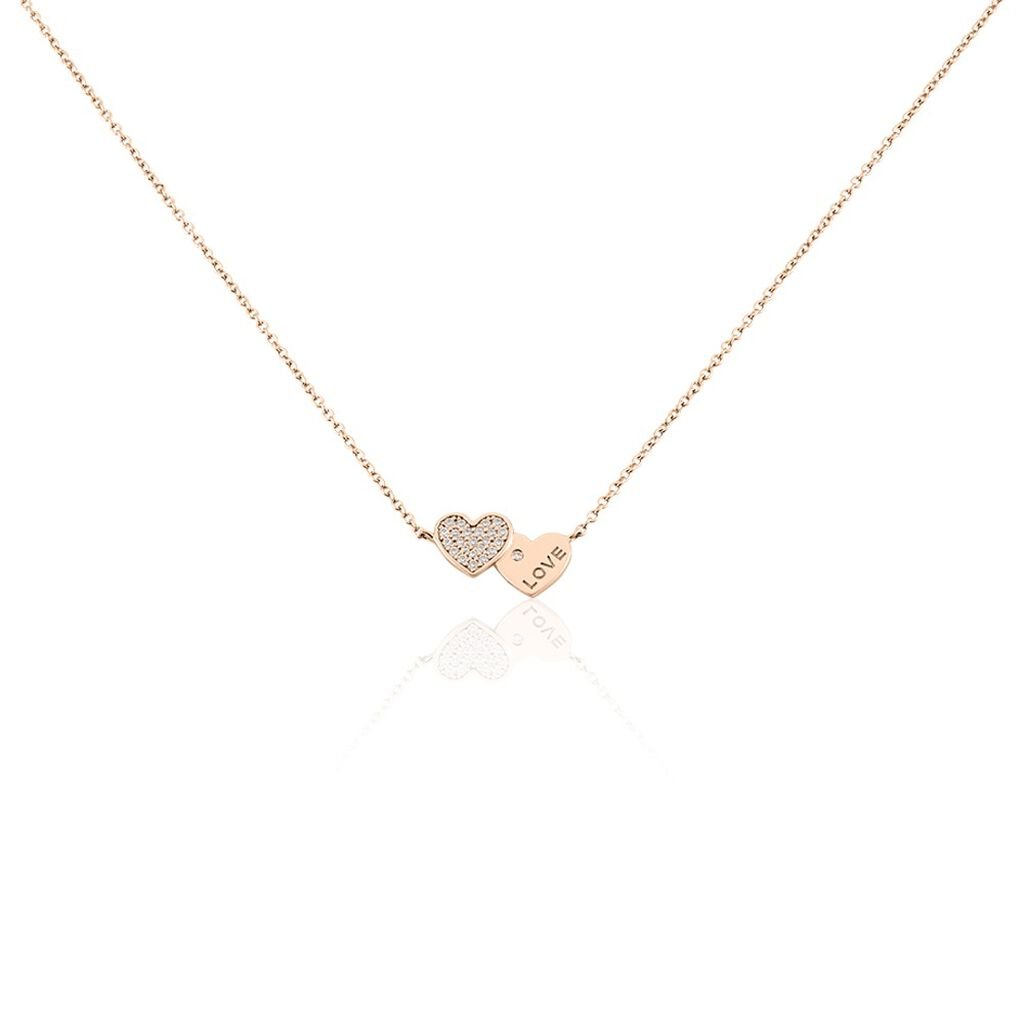🦚 Damen Halskette Silber 925 Rosé vergoldet Zirkonia Herz Dory, Collier mit Stein