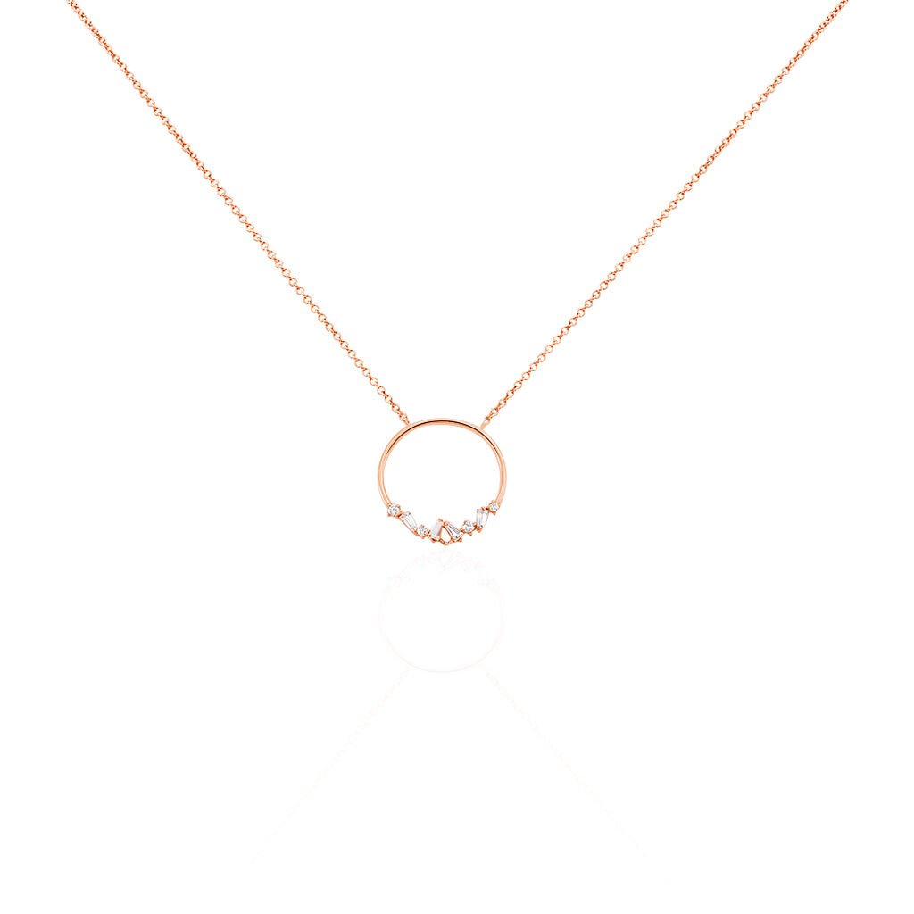 🦚 Damen Halskette Silber 925 Rosé vergoldet Zirkonia Kreis Celine, Collier mit Stein