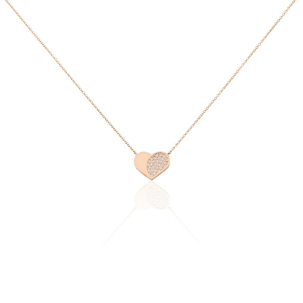 🦚 Damen Halskette Silber 925 Roségold Zirkonia Herz Devena, Collier mit Stein