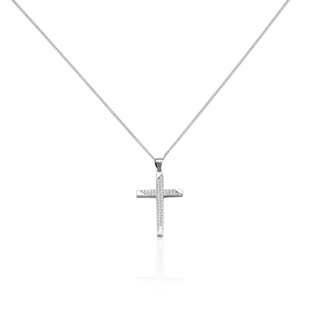🦚 Damen Kette Silber 925 Zirkonia Kreuz, Collier mit Stein