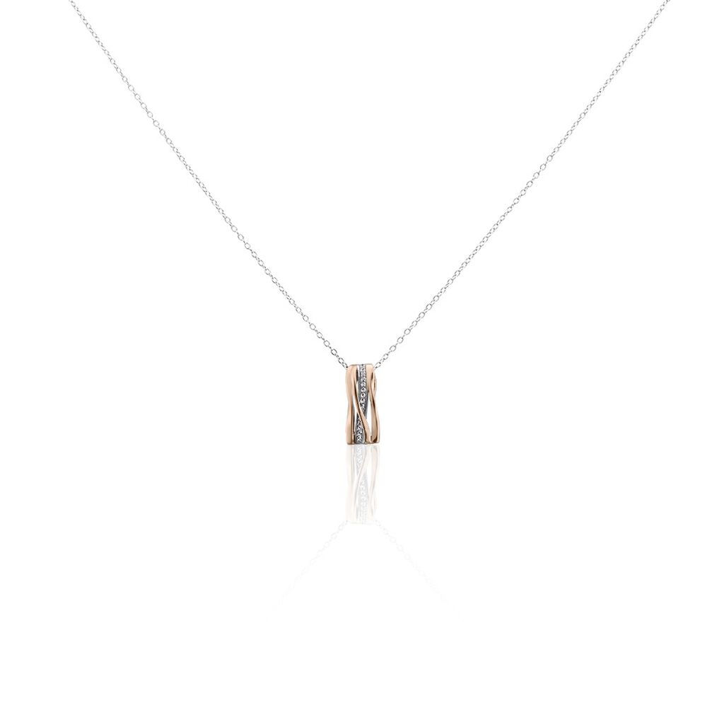 🦚 Damen Collier Silber Bicolor Silber/Roségold 925 Zirkonia Mery 1,15mm, Collier mit Stein