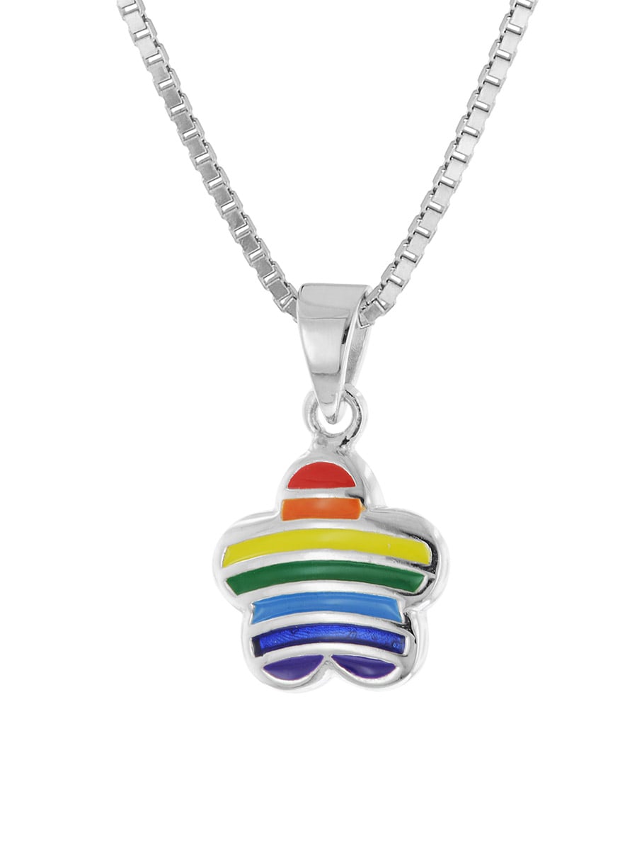 trendor 41691 Mädchen-Halskette mit bunter Blume 925 Silber Collier