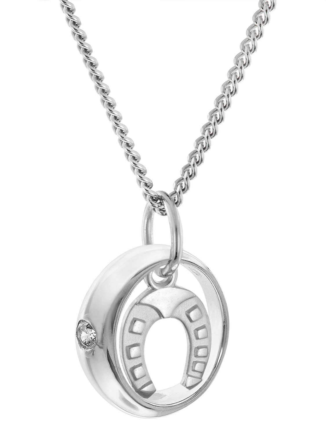 trendor 68069 Kinder-Halskette Taufkette 925 Silber Taufring mit Hufeisen