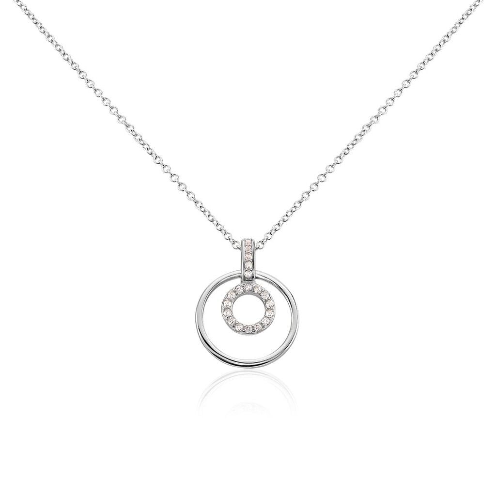 🦚 Damen Collier Silber 925 Zirkonia Doppelkreis 1,00mm, Collier mit Stein
