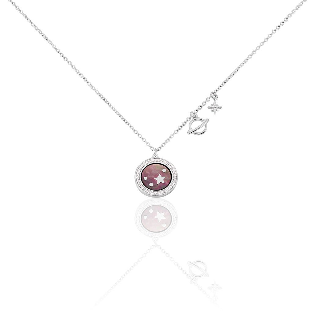 🦚 Damen Halskette Silber 925 Zirkonia Perlmutt, Collier mit Stein