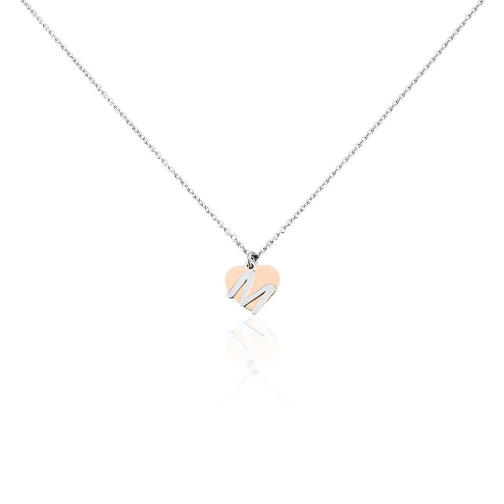 🦚 Damen Halskette Silber 925 Bicolor Buchstabe M, Collier ohne Stein