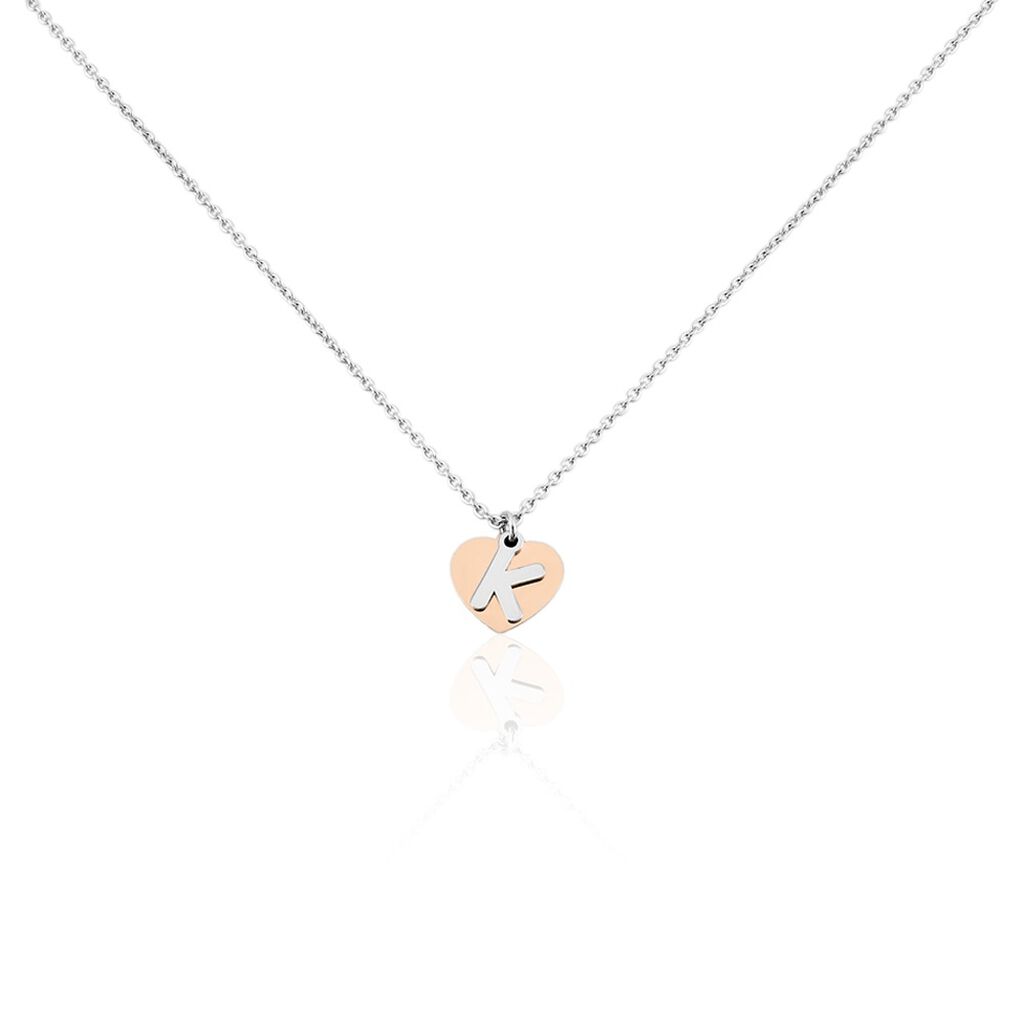 🦚 Damen Halskette Silber 925 Bicolor Buchstabe K, Collier ohne Stein