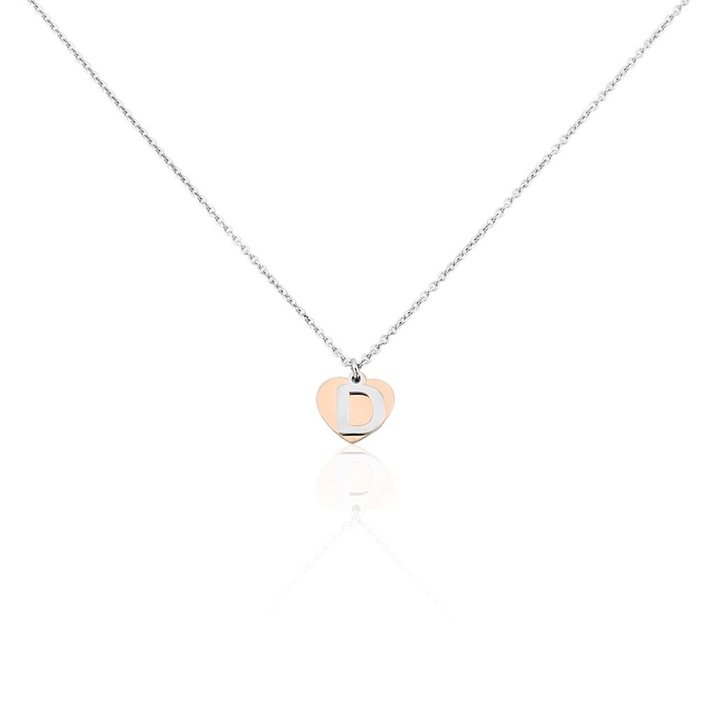 🦚 Damen Halskette Silber 925 Bicolor Buchstabe D, Collier ohne Stein