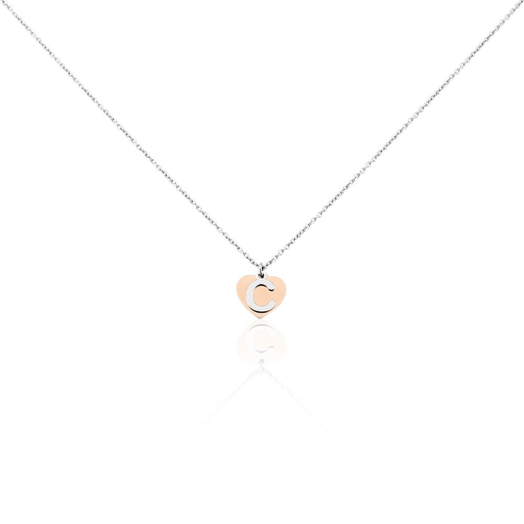 🦚 Damen Halskette Silber 925 Bicolor Buchstabe C, Collier ohne Stein