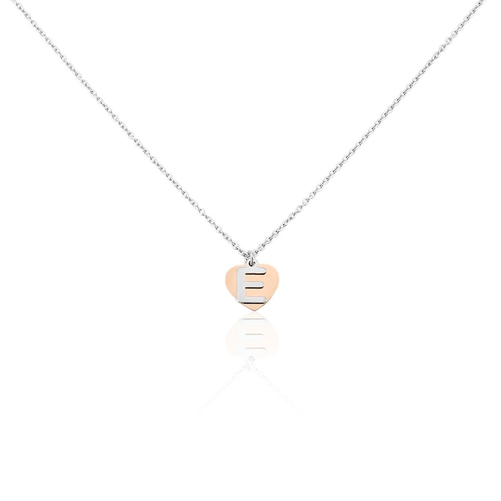 🦚 Damen Halskette Silber 925 Bicolor Buchstabe E, Collier ohne Stein