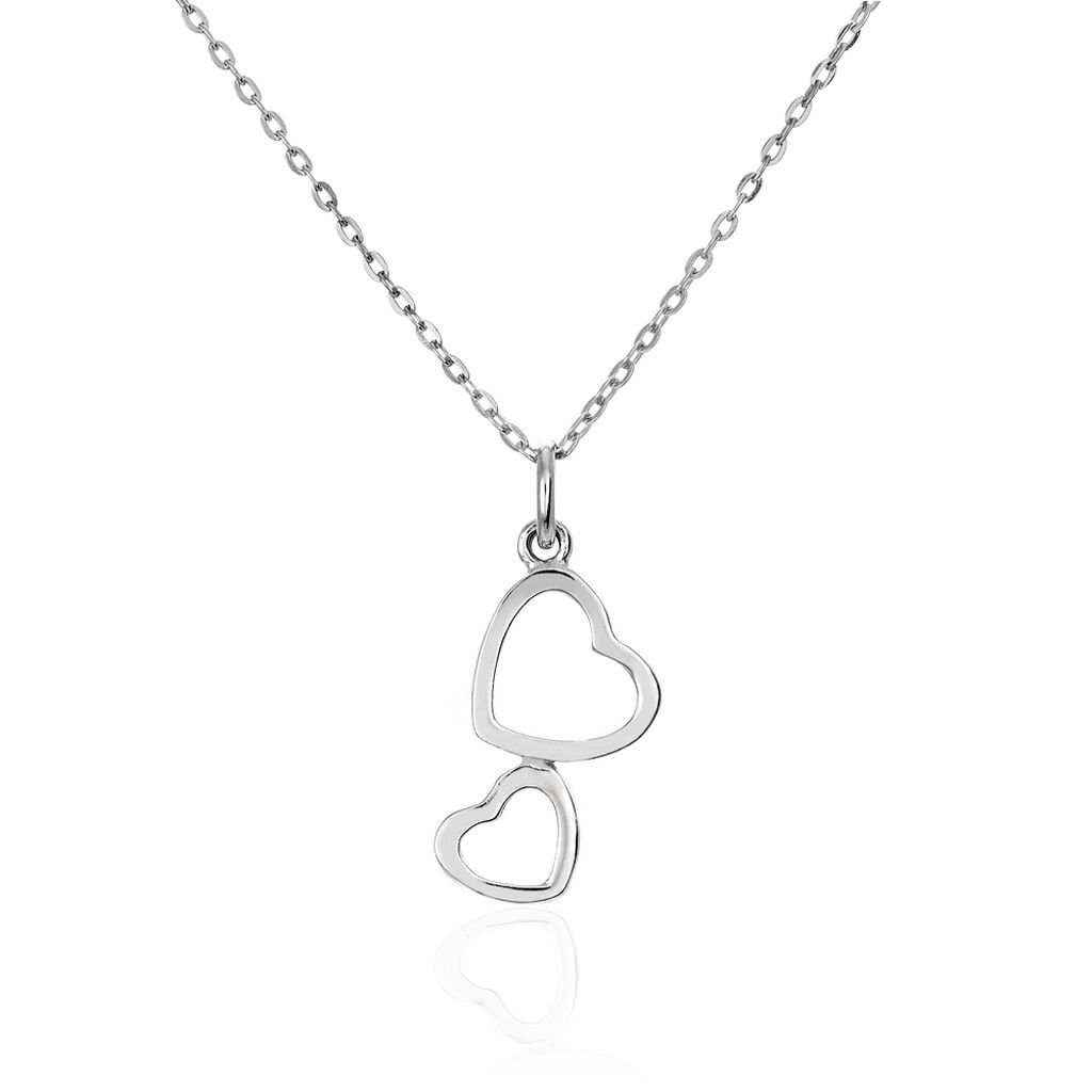 🦚 Halskette Silber 925 rhodiniert Doppelherz Estina, Collier ohne Stein