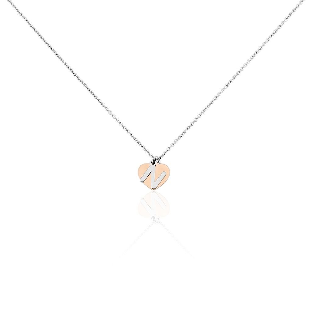 🦚 Damen Halskette Silber 925 Bicolor Buchstabe N, Collier ohne Stein