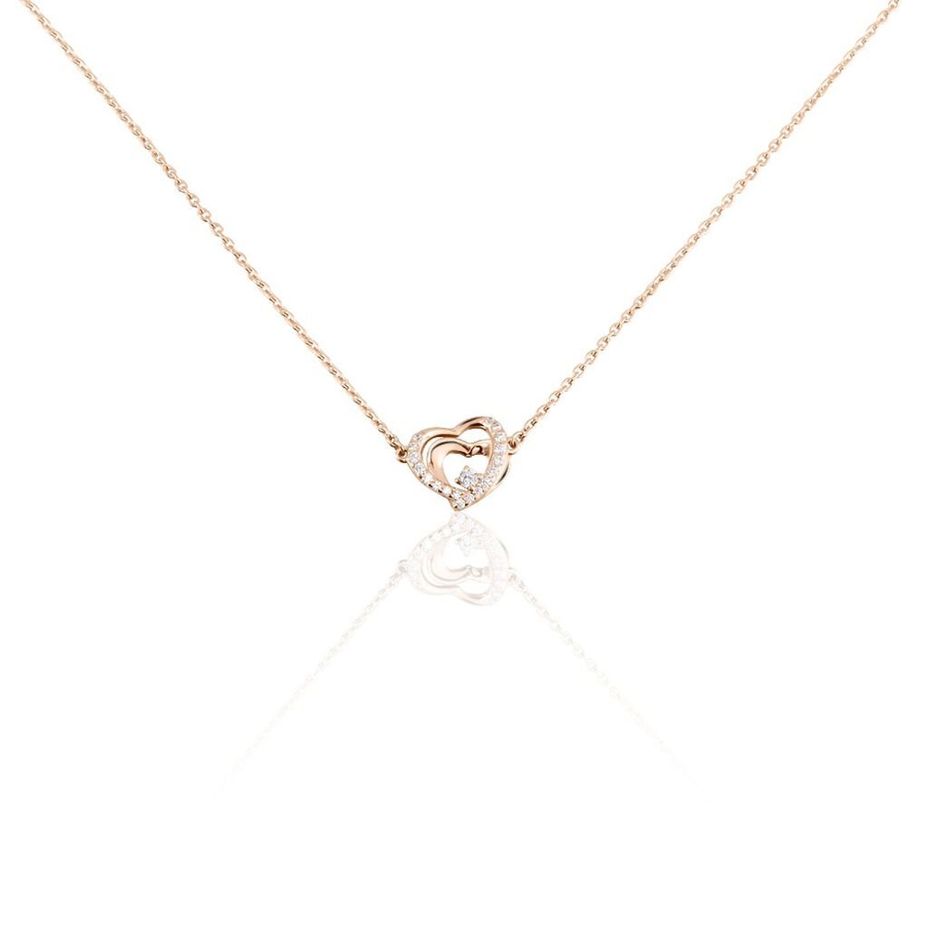 🦚 Damen Halskette Silber 925 Rosé Vergoldet Herz, Collier mit Stein