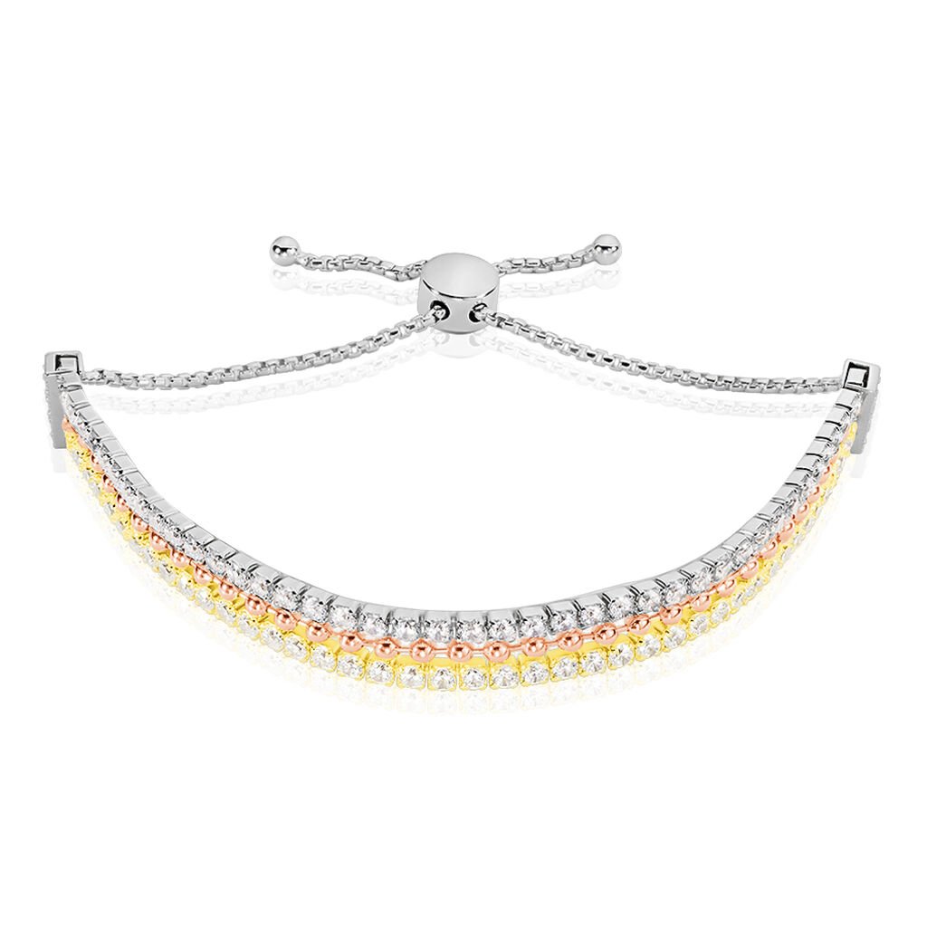 🦚 Damen Armband Silber Tricolor 925 Zirkonia Halbkreis, Armband mit Stein