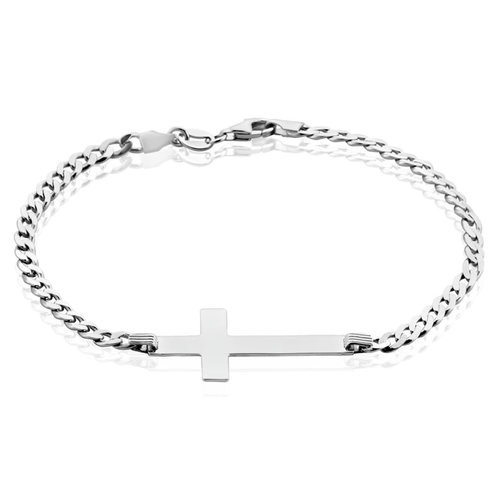 🦚 Herrenarmband Panzerkette Silber 925 Kreuz, Armband ohne Stein