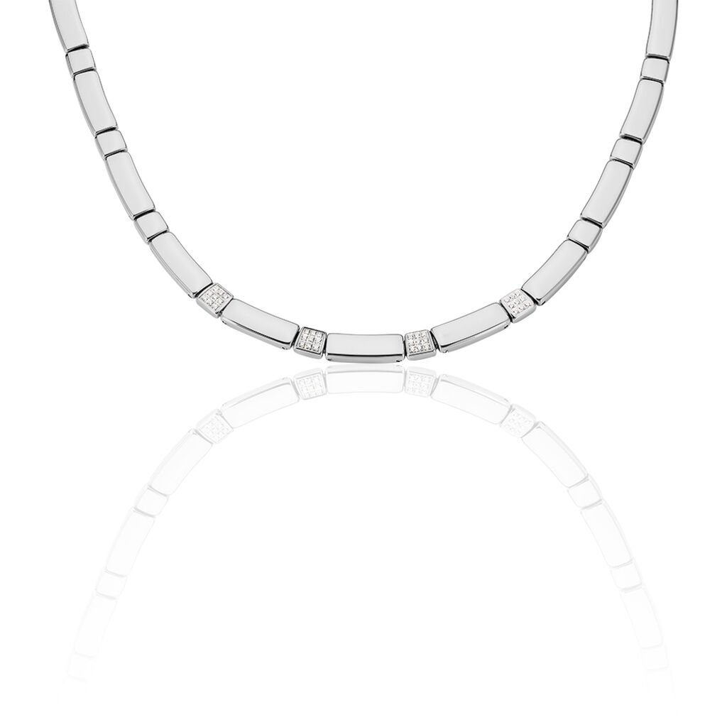 🦚 Damen Collier Edelstahl Zirkonia , Collier mit Stein