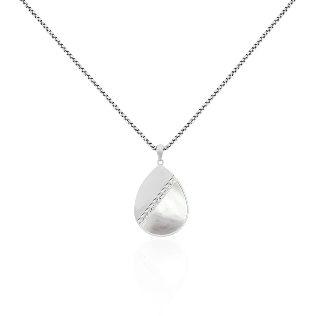 🦚 Damen Halskette Edelstahl Perlmutt Glassteine, Collier mit Stein