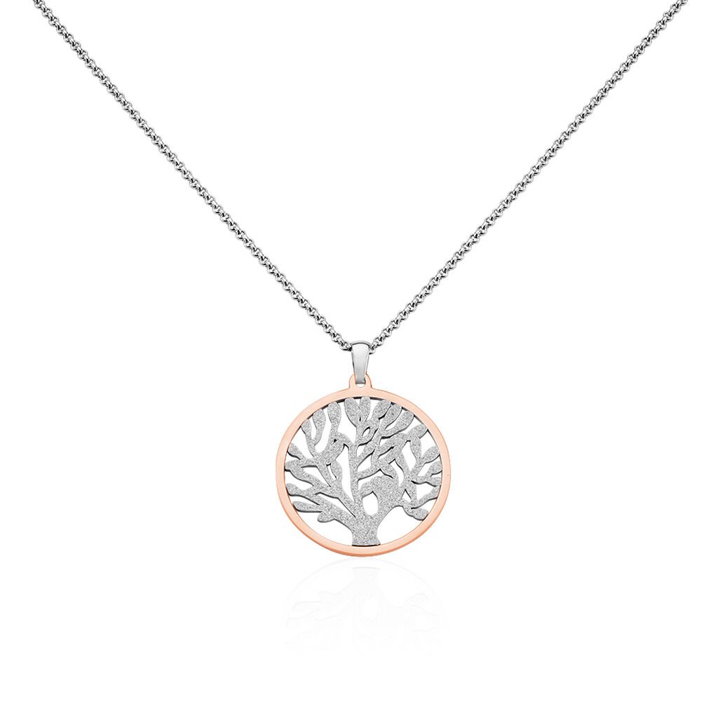 🦚 Damen Halskette Edelstahl Vergoldet Lebensbaum, Collier ohne Stein