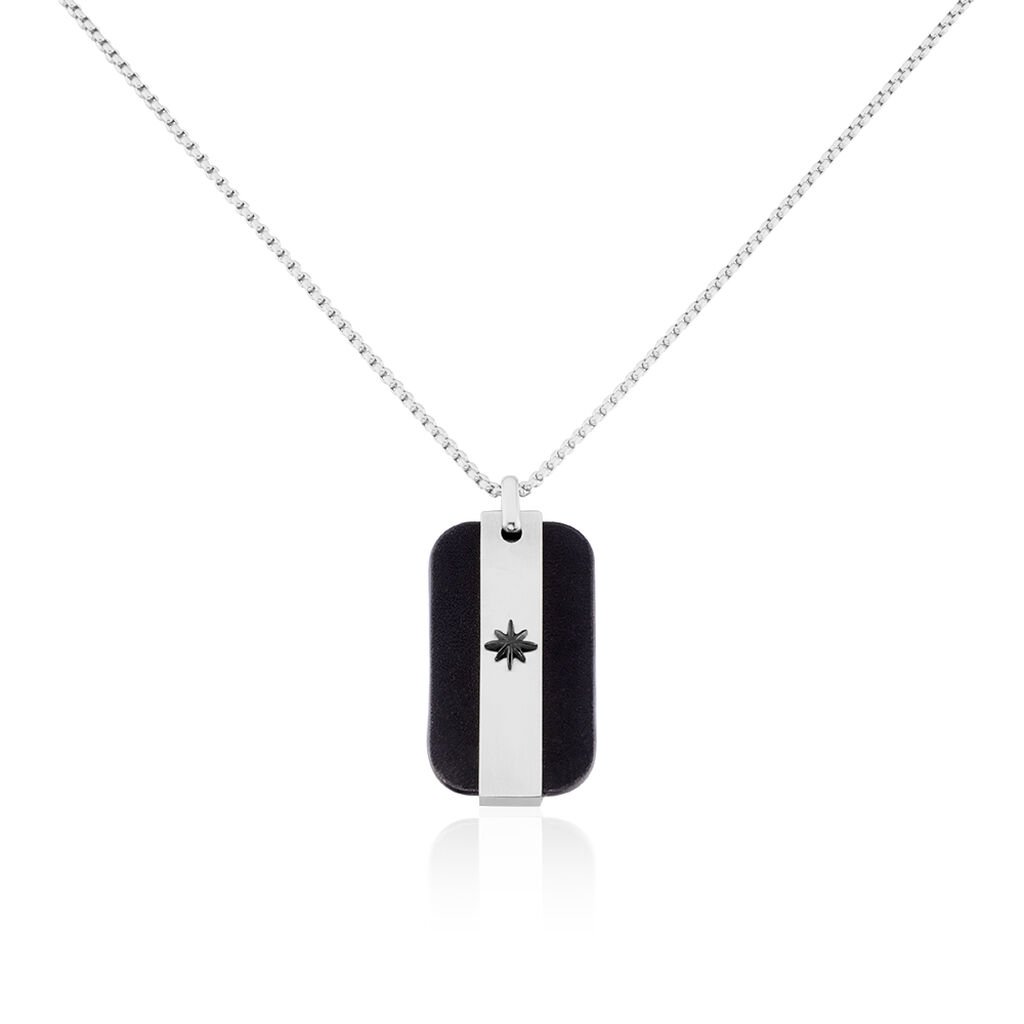 🦚 Herren Halskette Edelstahl Schwarz Stern, Collier ohne Stein