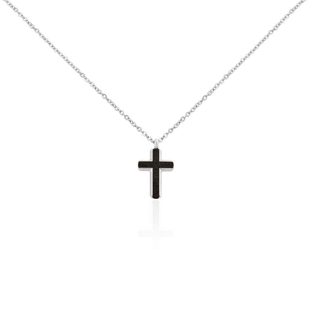 🦚 Herren Halskette Edelstahl Kreuz Schwarz, Collier ohne Stein