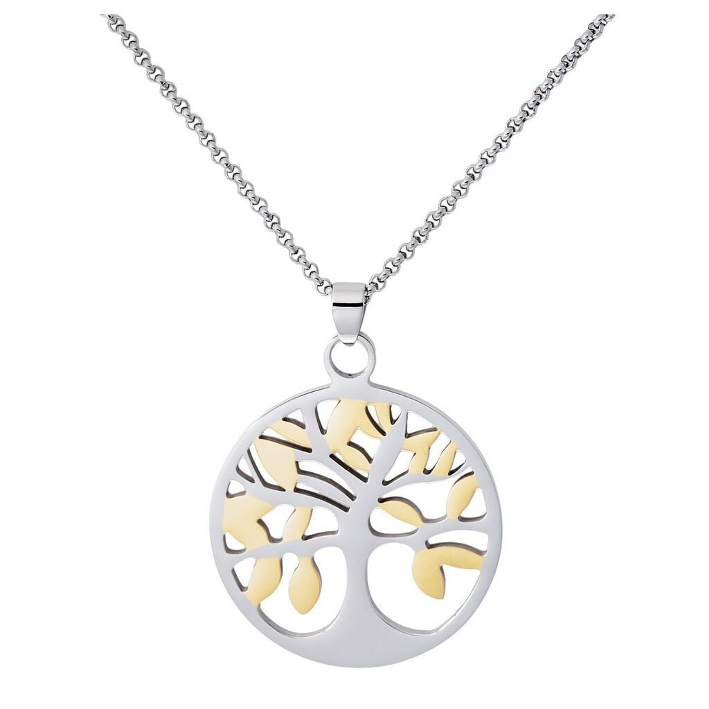 🦚 Damen Halskette Edelstahl Bicolor Lebensbaum, Collier ohne Stein