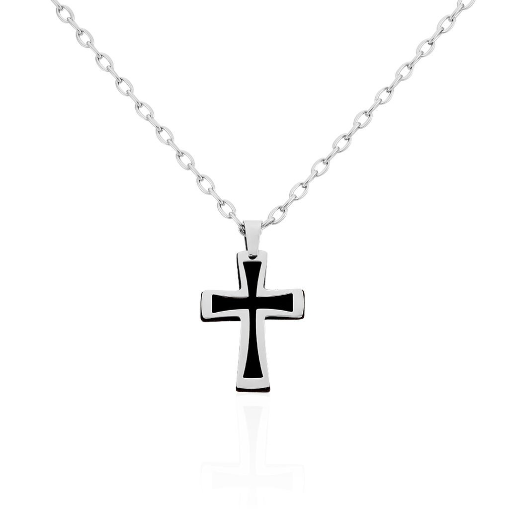 🦚 Herren Kette Stahl Kreuz, Collier ohne Stein