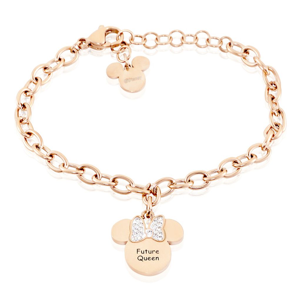 🦚 DISNEY Armband Edelstahl Roségold Kristall Steine Minnie Maus FUTURE QUEEN, Armband mit Stein