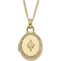 Fossil Kette mit Anhänger Schmuck Geschenk Edelstahl LOCKET COLLECTION MEDAILLON, JF04735710, mit Glasstein gelb|goldfarben