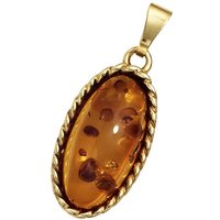 JOBO Kettenanhänger Anhänger oval, 375 Gold mit Bernstein gelb|goldfarben