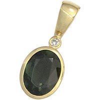 JOBO Kettenanhänger Anhänger oval, 585 Gold mit 1 Diamant und Turmalin gelb|goldfarben