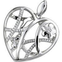 JOBO Herzanhänger Anhänger Herz mit Blumen, 925 Silber rhodiniert mit 47 Zirkonia silberfarben