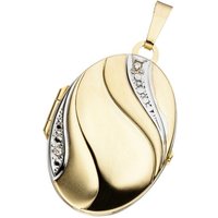 JOBO Medallionanhänger Anhänger Medaillon oval, 333 Gold bicolor mit Zirkonia gelb|goldfarben