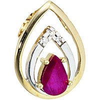 JOBO Kettenanhänger Anhänger Tropfen, 585 Gold mit 3 Diamanten und Rubin gelb|goldfarben