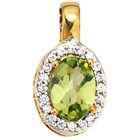 JOBO Kettenanhänger Anhänger oval, 585 Gold bicolor mit 20 Diamanten und Peridot gelb|goldfarben