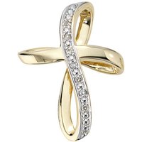 JOBO Kreuzanhänger Anhänger Kreuz, 585 Gold mit 7 Diamanten gelb|goldfarben