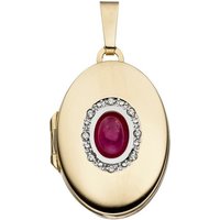 JOBO Medallionanhänger Anhänger Medaillon oval, 333 Gold mit Rubin und Zirkonia gelb|goldfarben