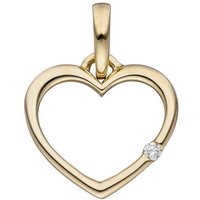JOBO Herzanhänger Anhänger Herz, 333 Gold mit 1 Diamant gelb|goldfarben