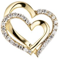 JOBO Herzanhänger Anhänger Herz Herzen, 333 Gold mit Zirkonia gelb|goldfarben