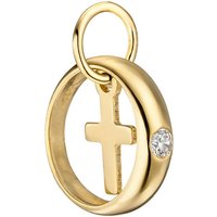 JOBO Kettenanhänger Anhänger Taufring mit Kreuz, 333 Gold mit Zirkonia gelb|goldfarben
