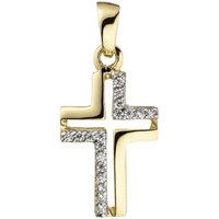 JOBO Kreuzanhänger Anhänger Kreuz, 375 Gold mit 18 Zirkonia gelb|goldfarben
