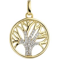JOBO Kettenanhänger Anhänger Lebensbaum, 375 Gold bicolor mit 27 Zirkonia gelb|goldfarben